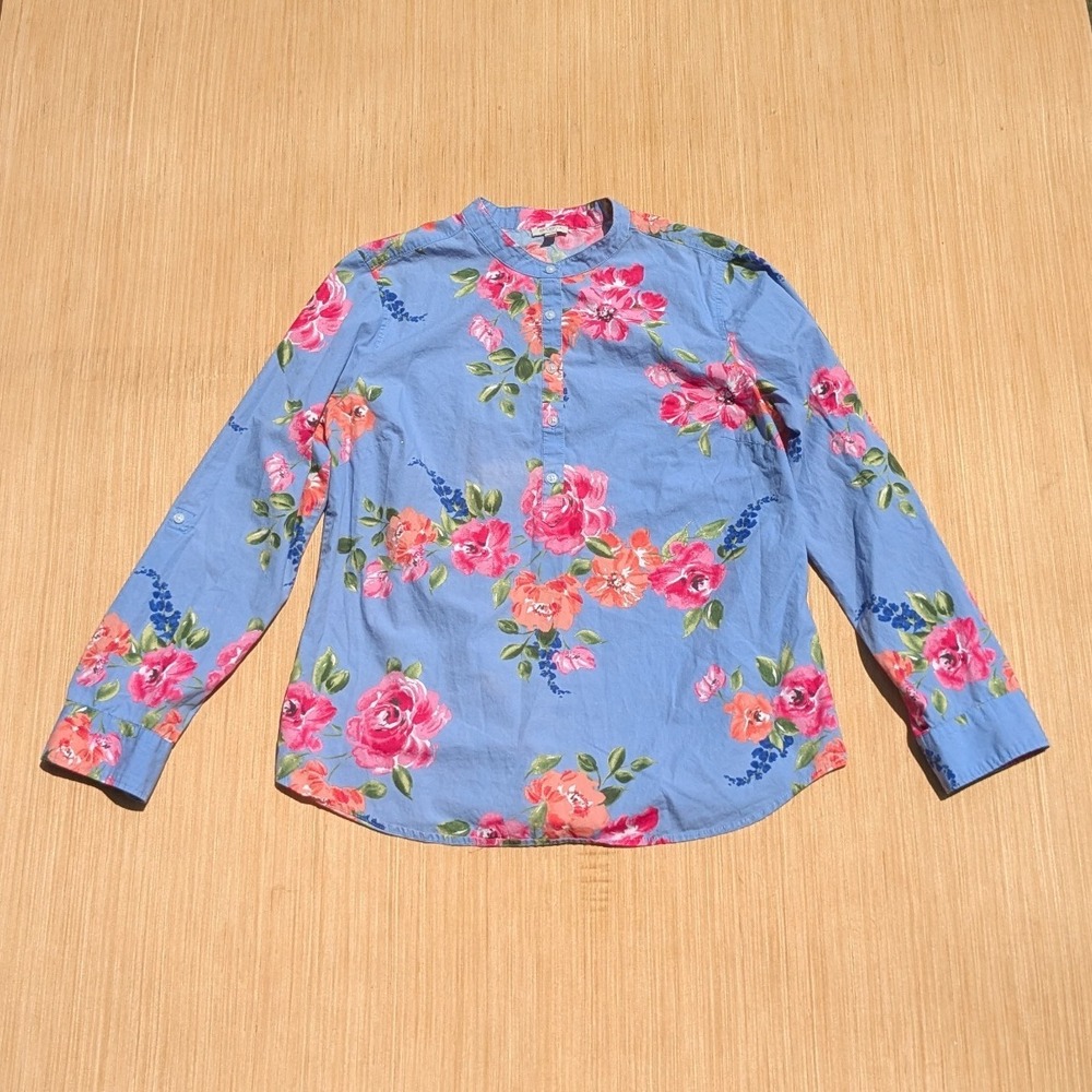 Talbots Shirt Floral Garden Bright Colorful Cotton‎ Button Down Women's Medium